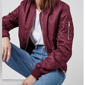 Topshop Burgundy Fur Lined Bomber Jacket
